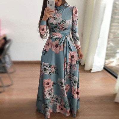 Vestido bohemio de cuello alto con cinturón para mujer