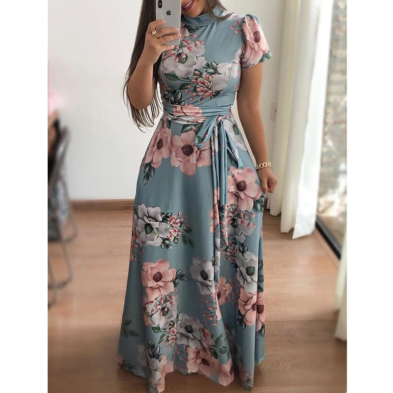 Vestido bohemio de cuello alto con cinturón para mujer