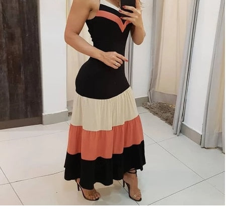 Vestido largo de verano sin mangas para mujer, traje con escote en V