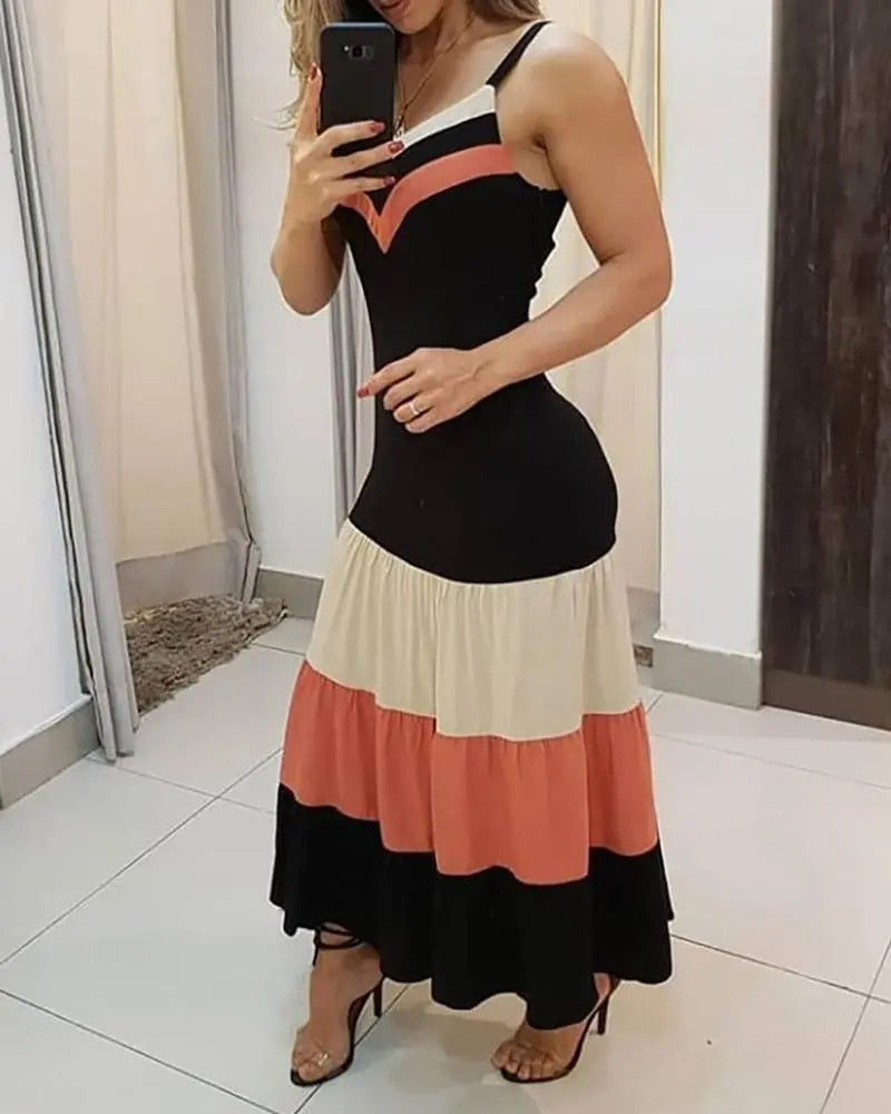 Vestido largo de verano sin mangas para mujer, traje con escote en V