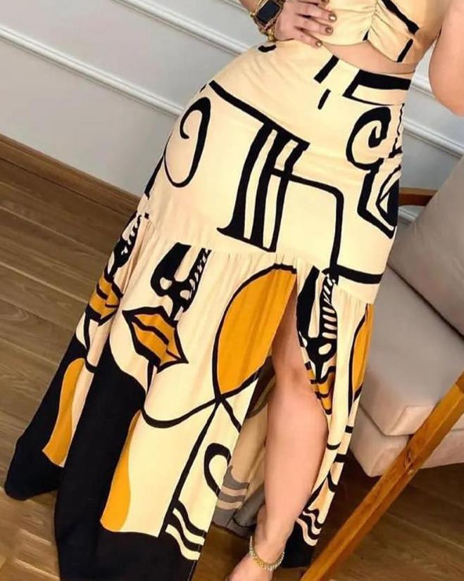 Vestido largo informal con estampado de hojas para mujer 2023