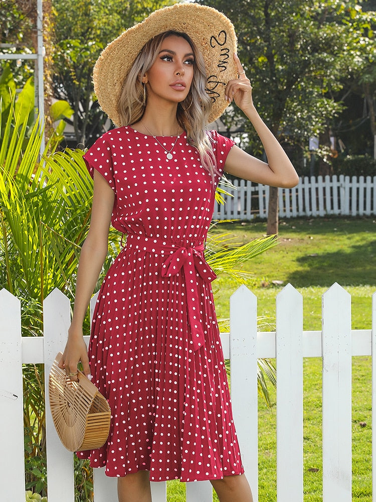 Vestido Midi de verano con estampado de lunares para mujeR