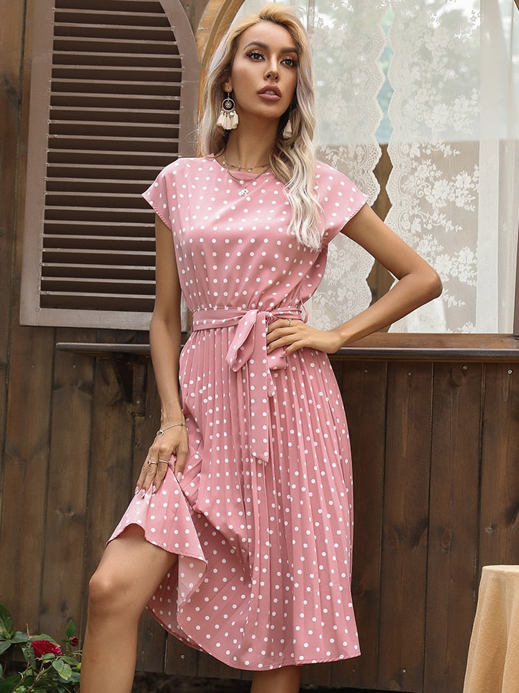 Vestido Midi de verano con estampado de lunares para mujeR